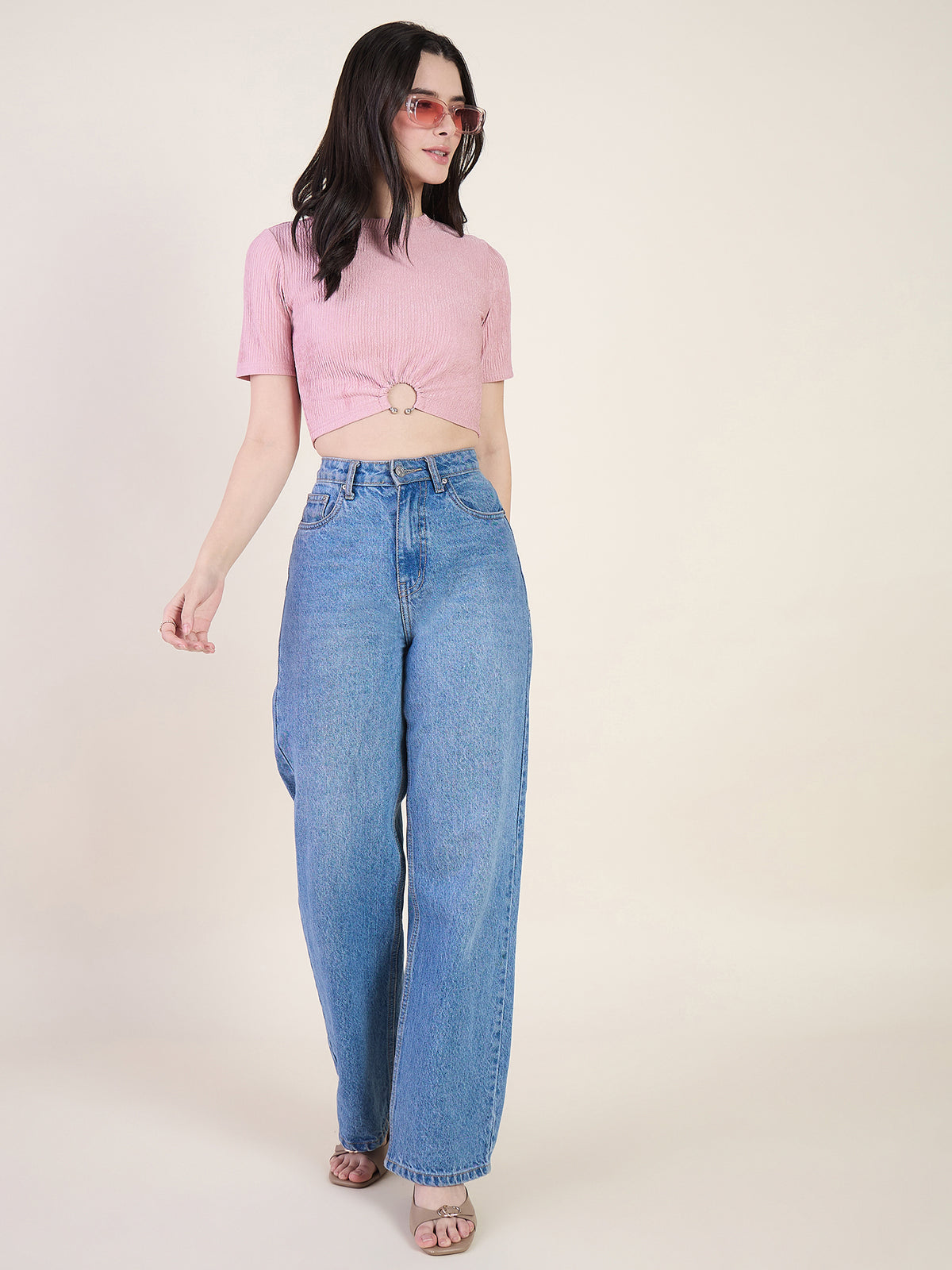 Lycra Ring Cut Out Crop Top