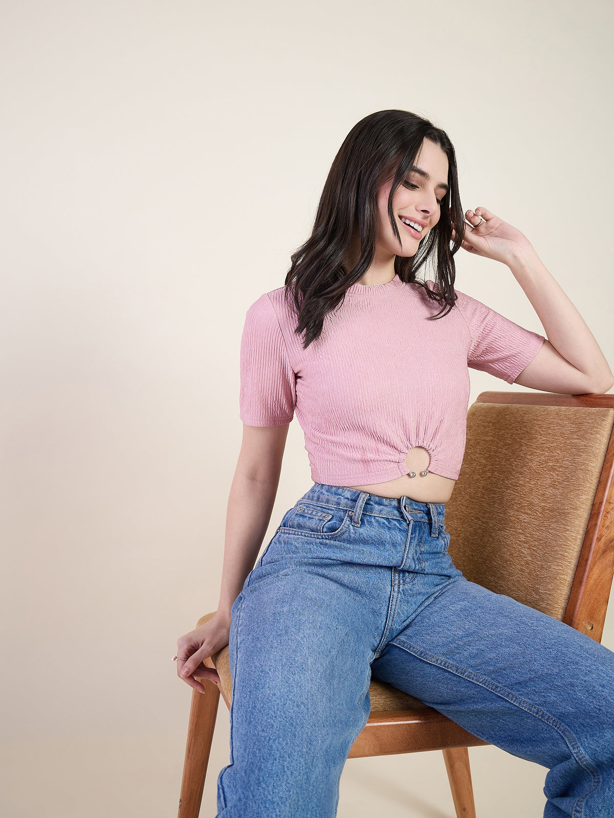 Lycra Ring Cut Out Crop Top