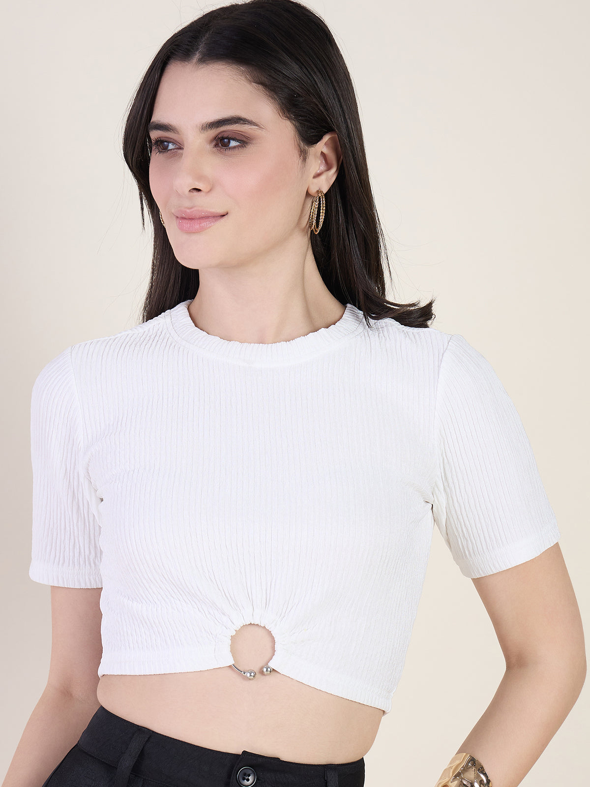 Lycra Ring Cut Out Crop Top