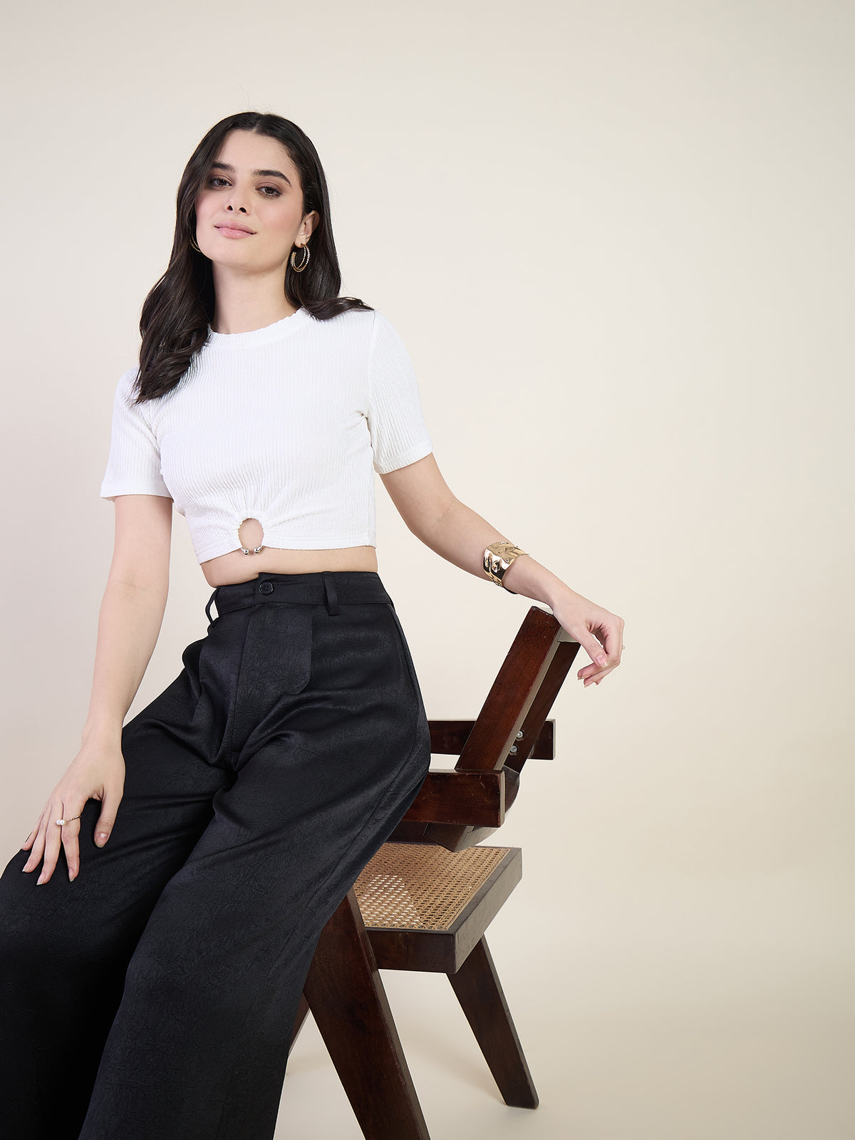 Lycra Ring Cut Out Crop Top