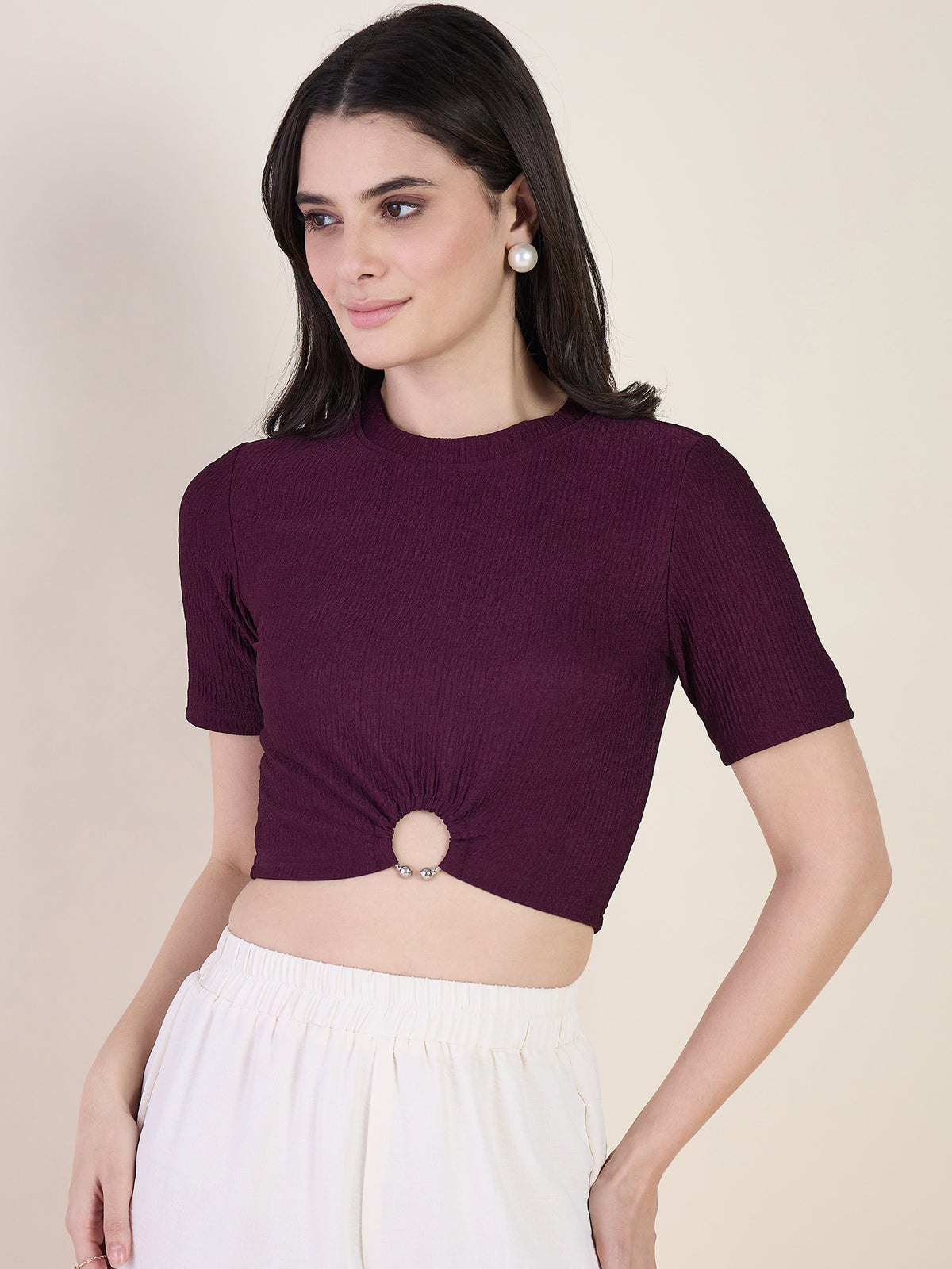 Lycra Ring Cut Out Crop Top