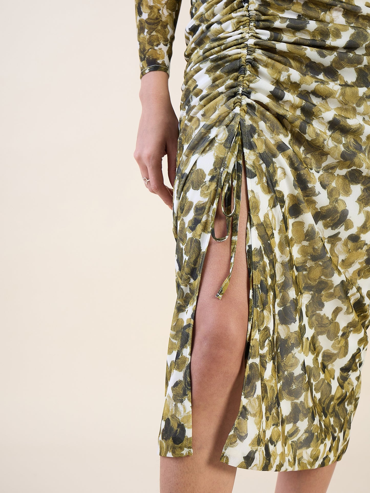 Abstract Print Net One Shoulder Maxi Dress