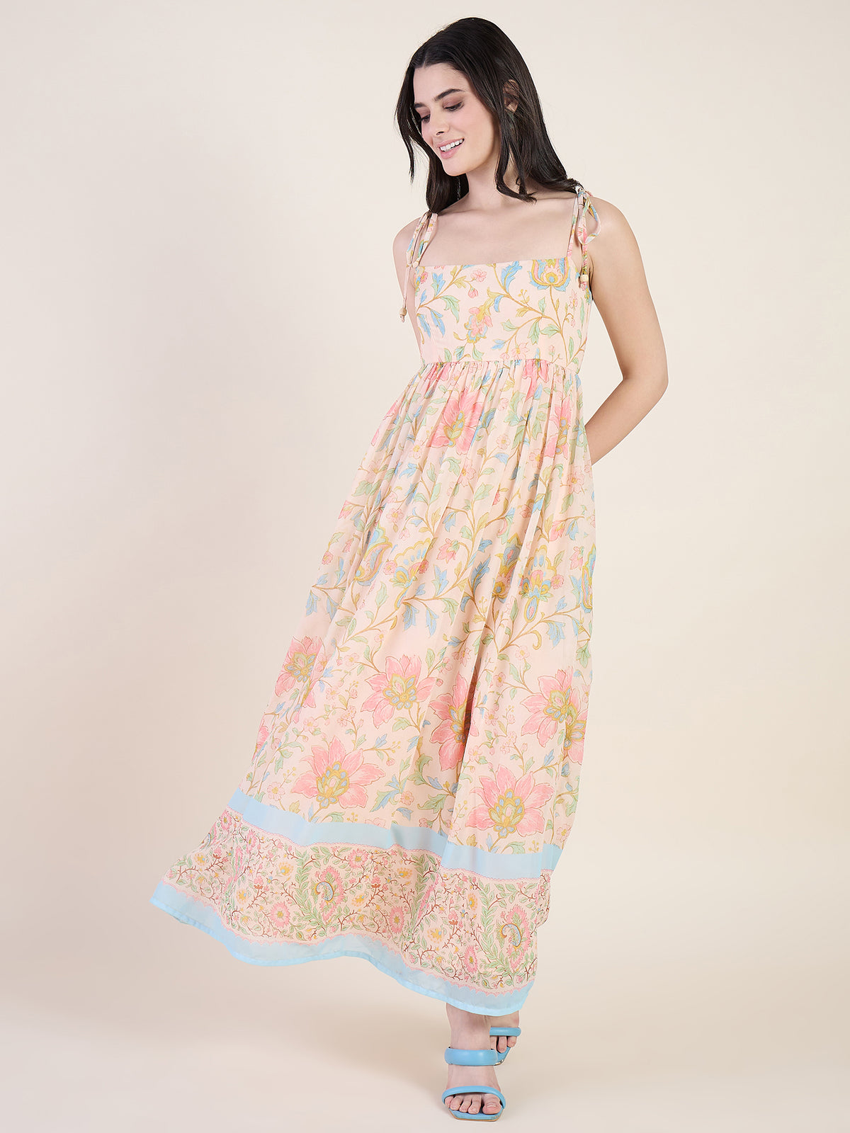 Floral Georgette Tie Strap Maxi Dress