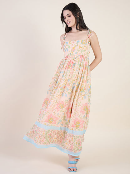 Floral Georgette Tie Strap Maxi Dress