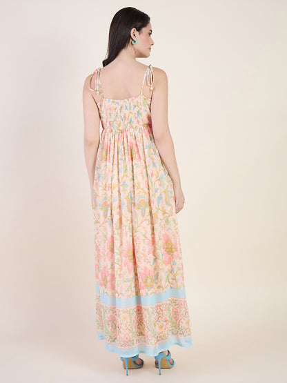 Floral Georgette Tie Strap Maxi Dress