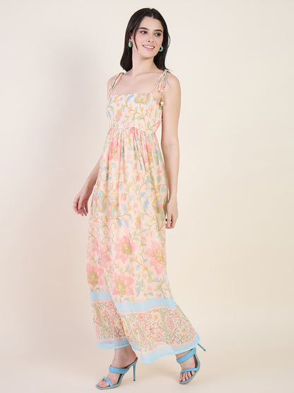 Floral Georgette Tie Strap Maxi Dress