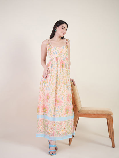 Floral Georgette Tie Strap Maxi Dress