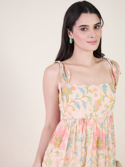 Floral Georgette Tie Strap Maxi Dress