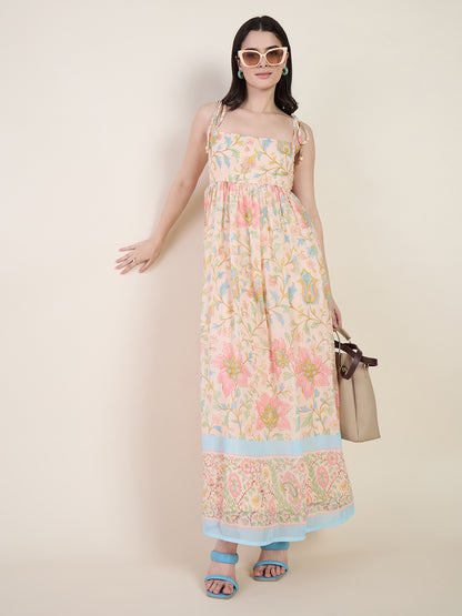 Floral Georgette Tie Strap Maxi Dress