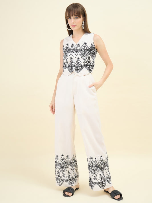 Embroidered Crop Top Palazzo Set