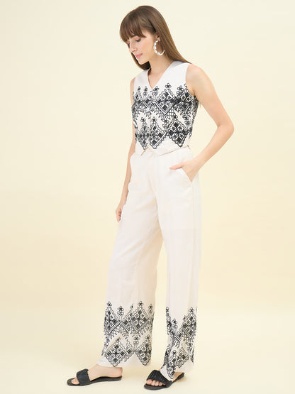 Embroidered Crop Top Palazzo Set