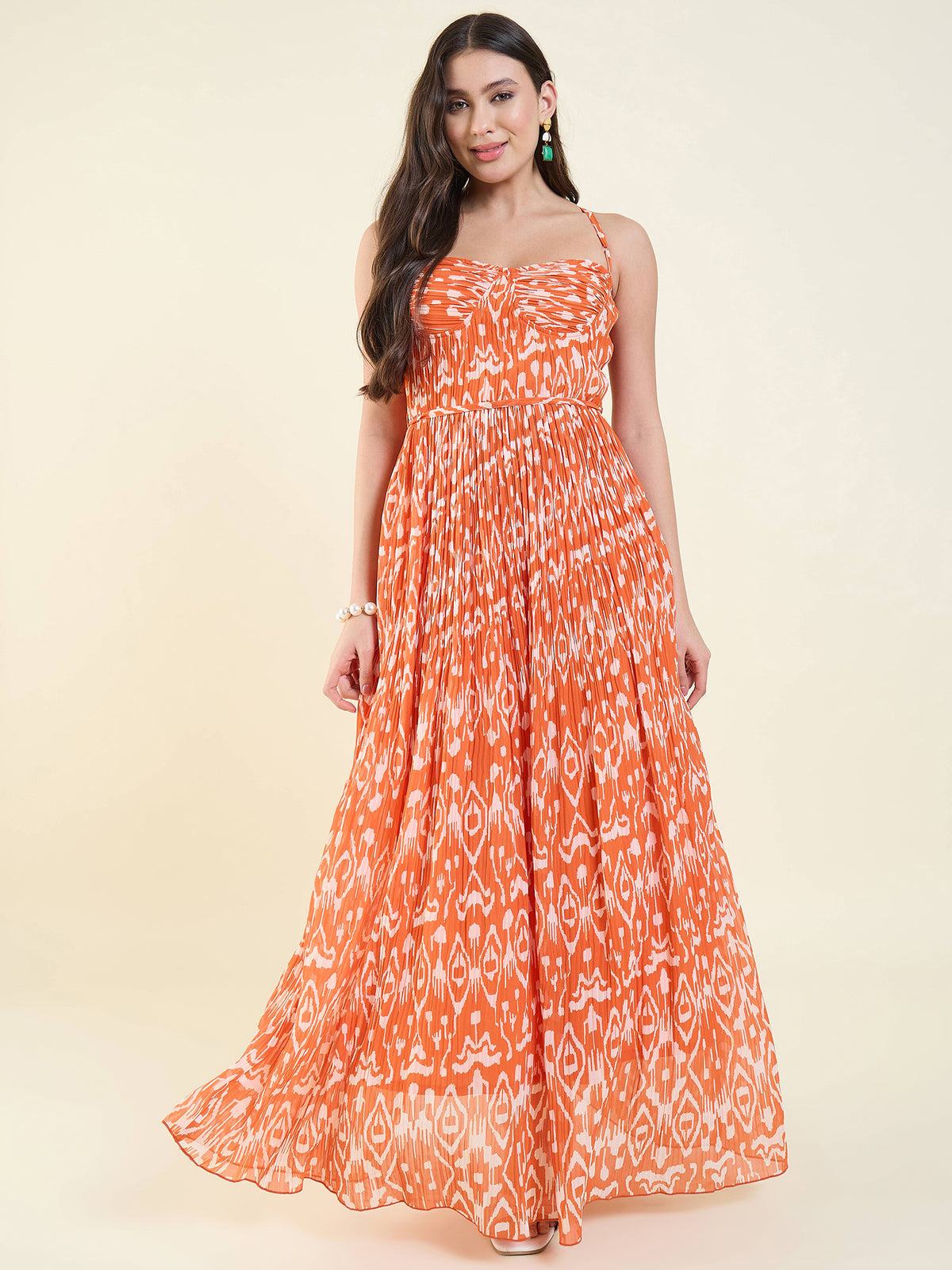 Tribal Print Accordion Maxi Dress