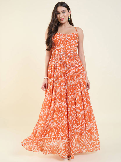 Tribal Print Accordion Maxi Dress