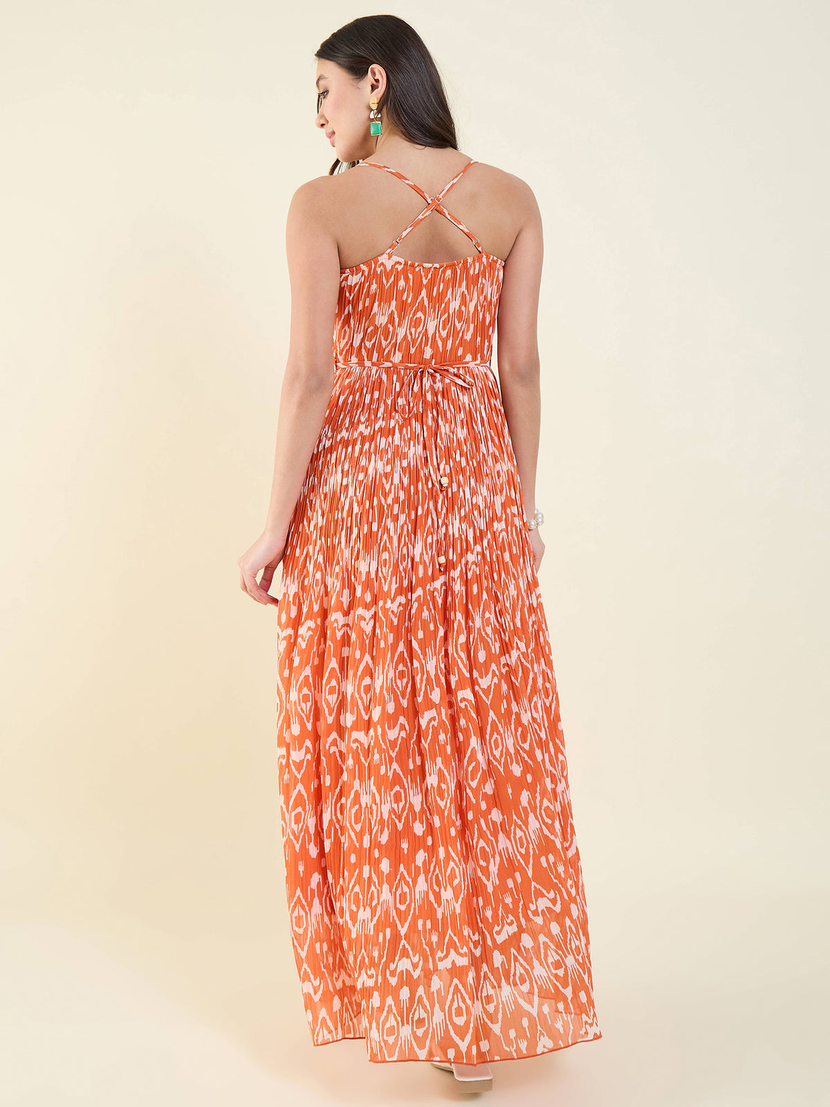 Tribal Print Accordion Maxi Dress