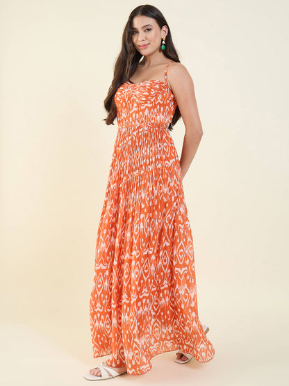 Tribal Print Accordion Maxi Dress