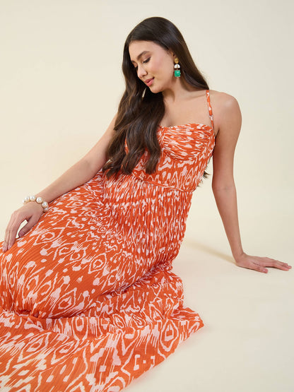 Tribal Print Accordion Maxi Dress