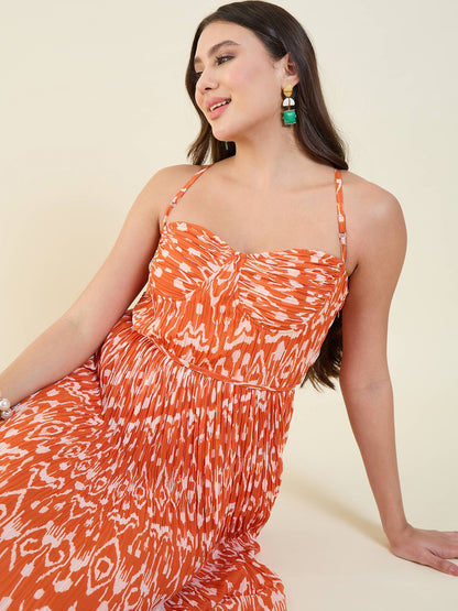 Tribal Print Accordion Maxi Dress