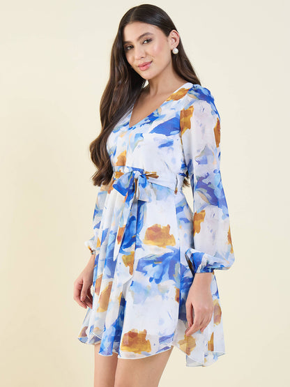 Watercolor Floral Georgette Mini Dress