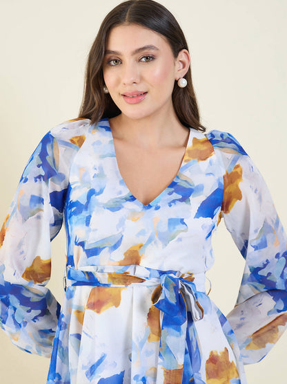 Watercolor Floral Georgette Mini Dress