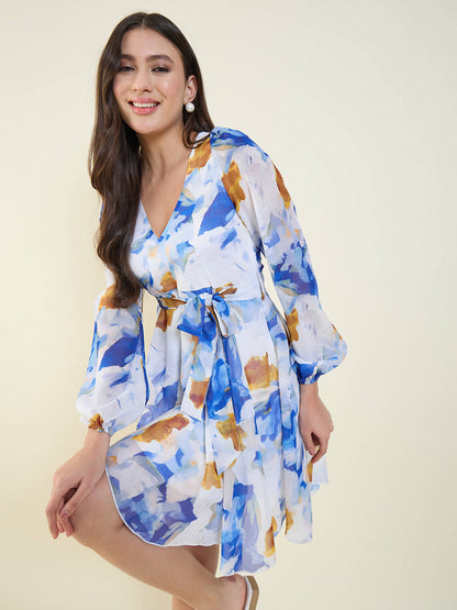 Watercolor Floral Georgette Mini Dress