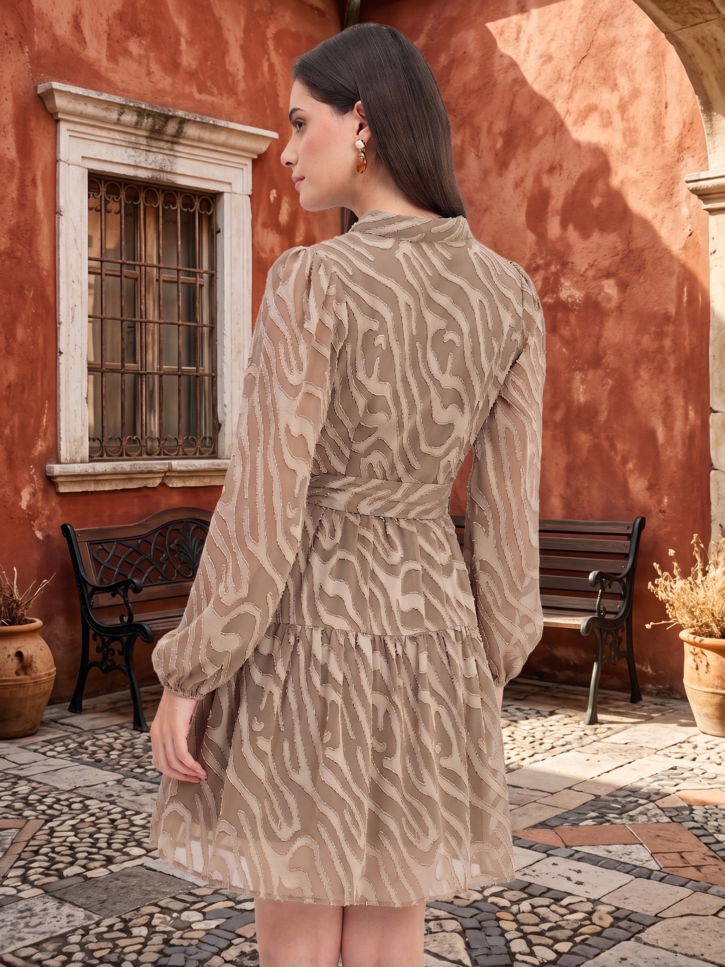 Floral Self Design Georgette Wrap Mini Dress