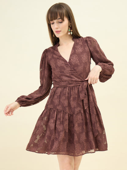 Floral Self Design Georgette Wrap Mini Dress