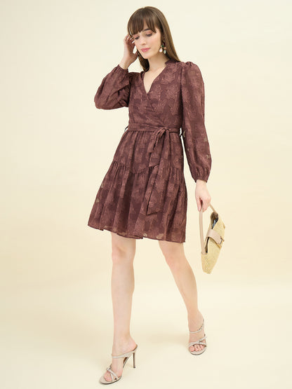 Floral Self Design Georgette Wrap Mini Dress