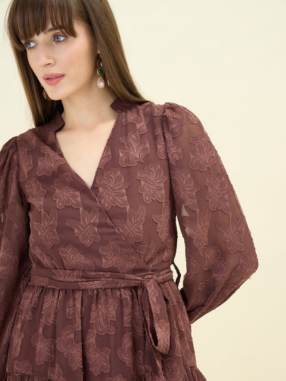 Floral Self Design Georgette Wrap Mini Dress