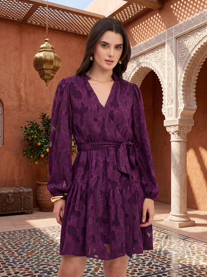 Floral Self Design Georgette Wrap Mini Dress