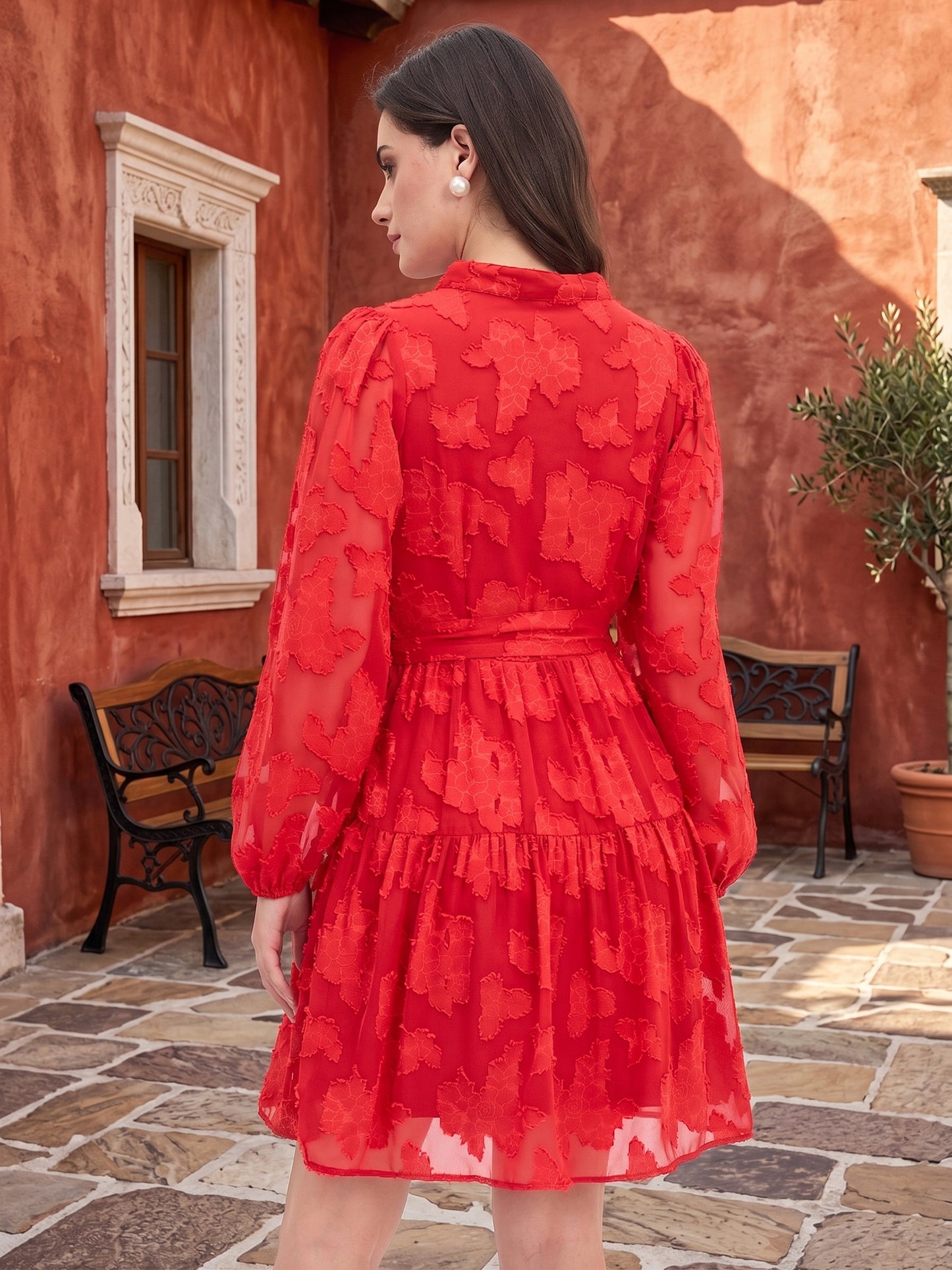 Floral Self Design Georgette Wrap Mini Dress