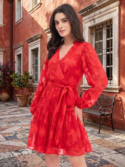 Floral Self Design Georgette Wrap Mini Dress