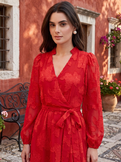 Floral Self Design Georgette Wrap Mini Dress