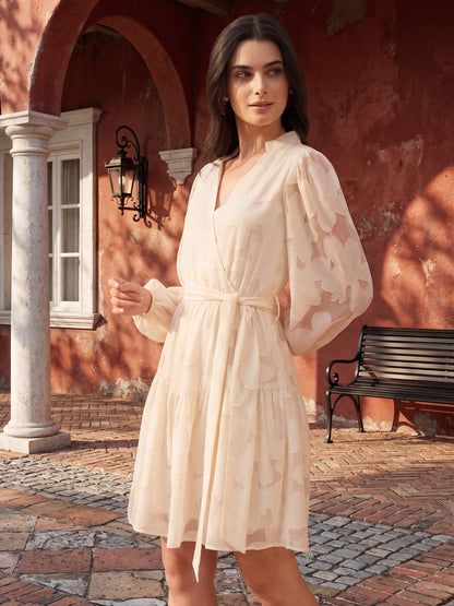 Floral Self Design Georgette Wrap Mini Dress