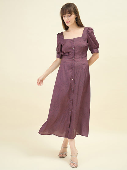 Polka Satin Puff Sleeve Midi Dress