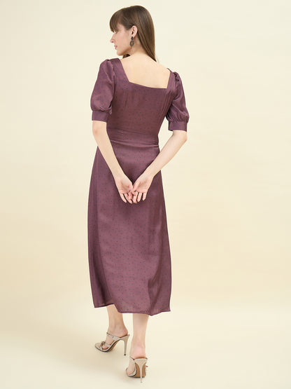 Polka Satin Puff Sleeve Midi Dress