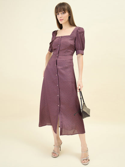 Polka Satin Puff Sleeve Midi Dress