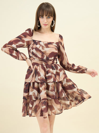 Brushstroke Georgette Tiered Mini Dress