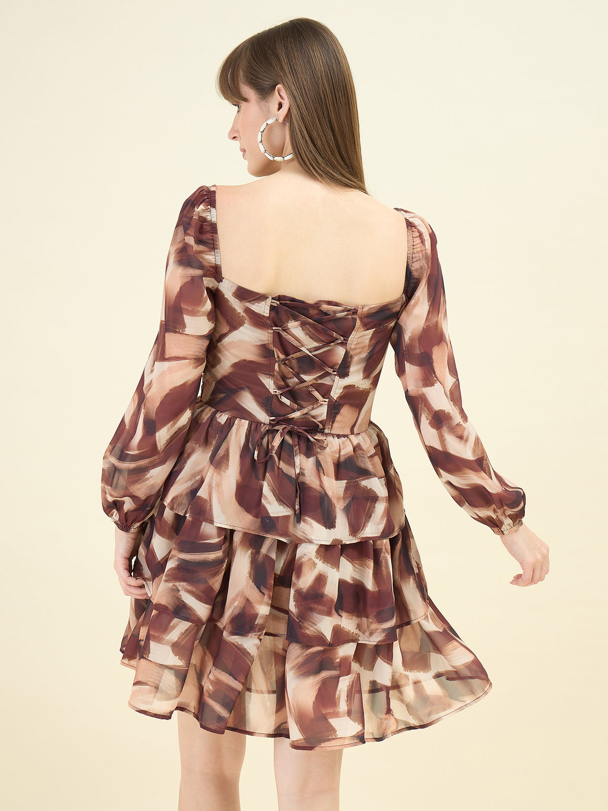 Brushstroke Georgette Tiered Mini Dress