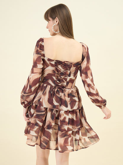 Brushstroke Georgette Tiered Mini Dress