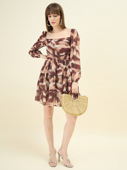 Brushstroke Georgette Tiered Mini Dress