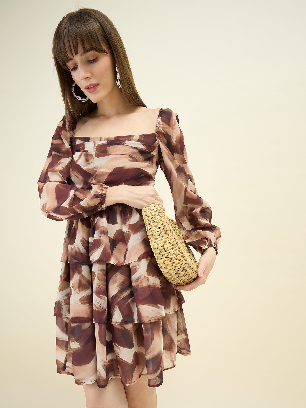 Brushstroke Georgette Tiered Mini Dress