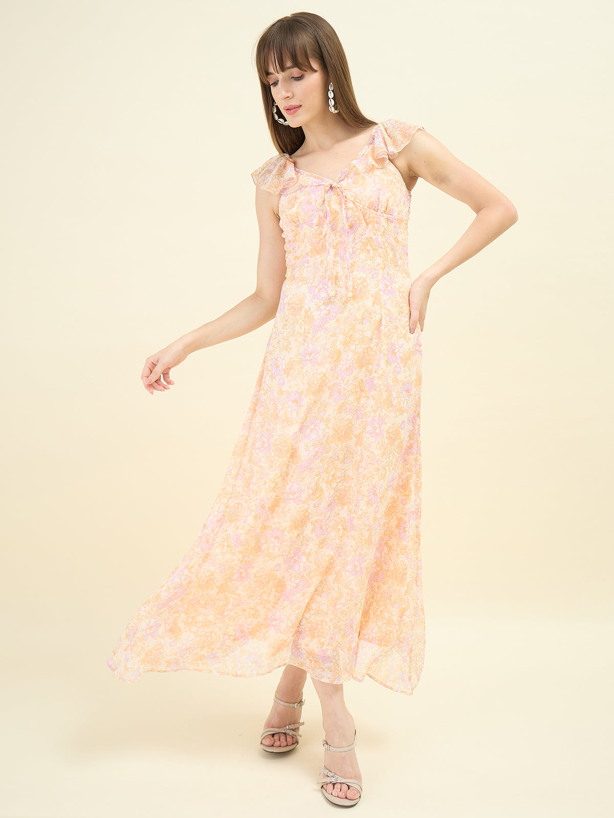 Pastel Bloom Flutter Maxi Dress