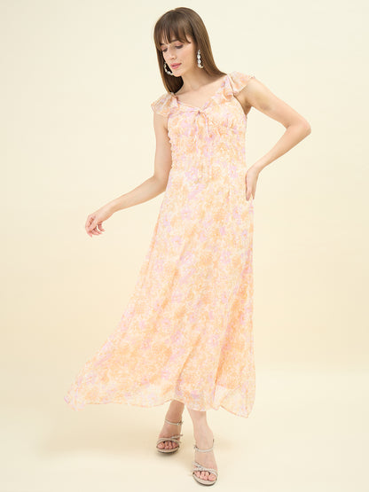 Pastel Bloom Flutter Maxi Dress
