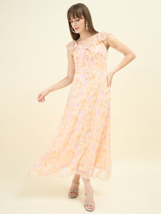 Pastel Bloom Flutter Maxi Dress