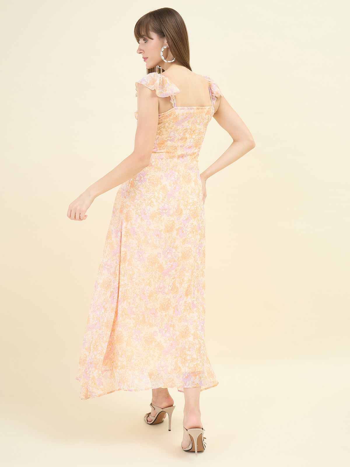 Pastel Bloom Flutter Maxi Dress