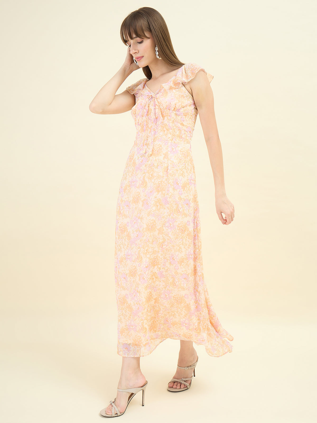 Pastel Bloom Flutter Maxi Dress
