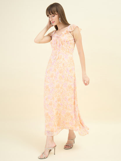 Pastel Bloom Flutter Maxi Dress