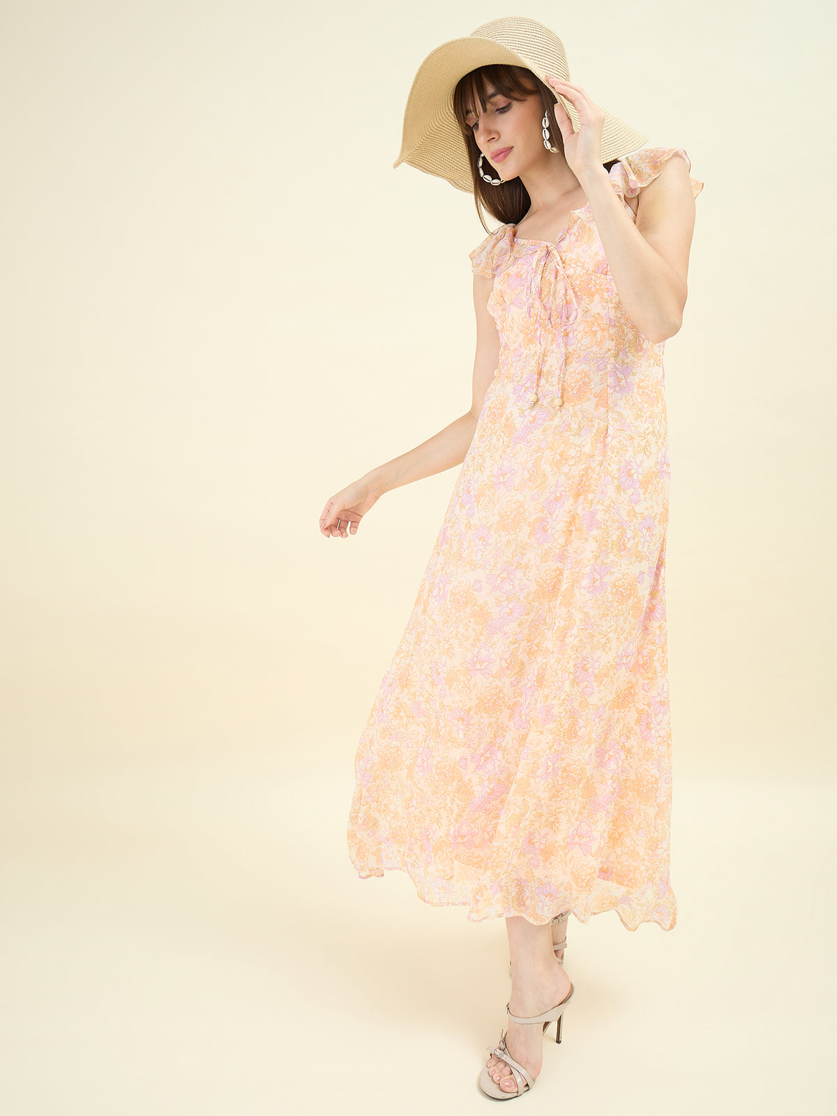 Pastel Bloom Flutter Maxi Dress