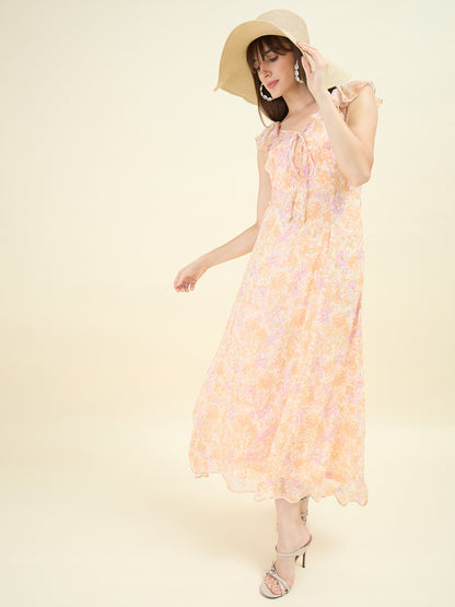 Pastel Bloom Flutter Maxi Dress