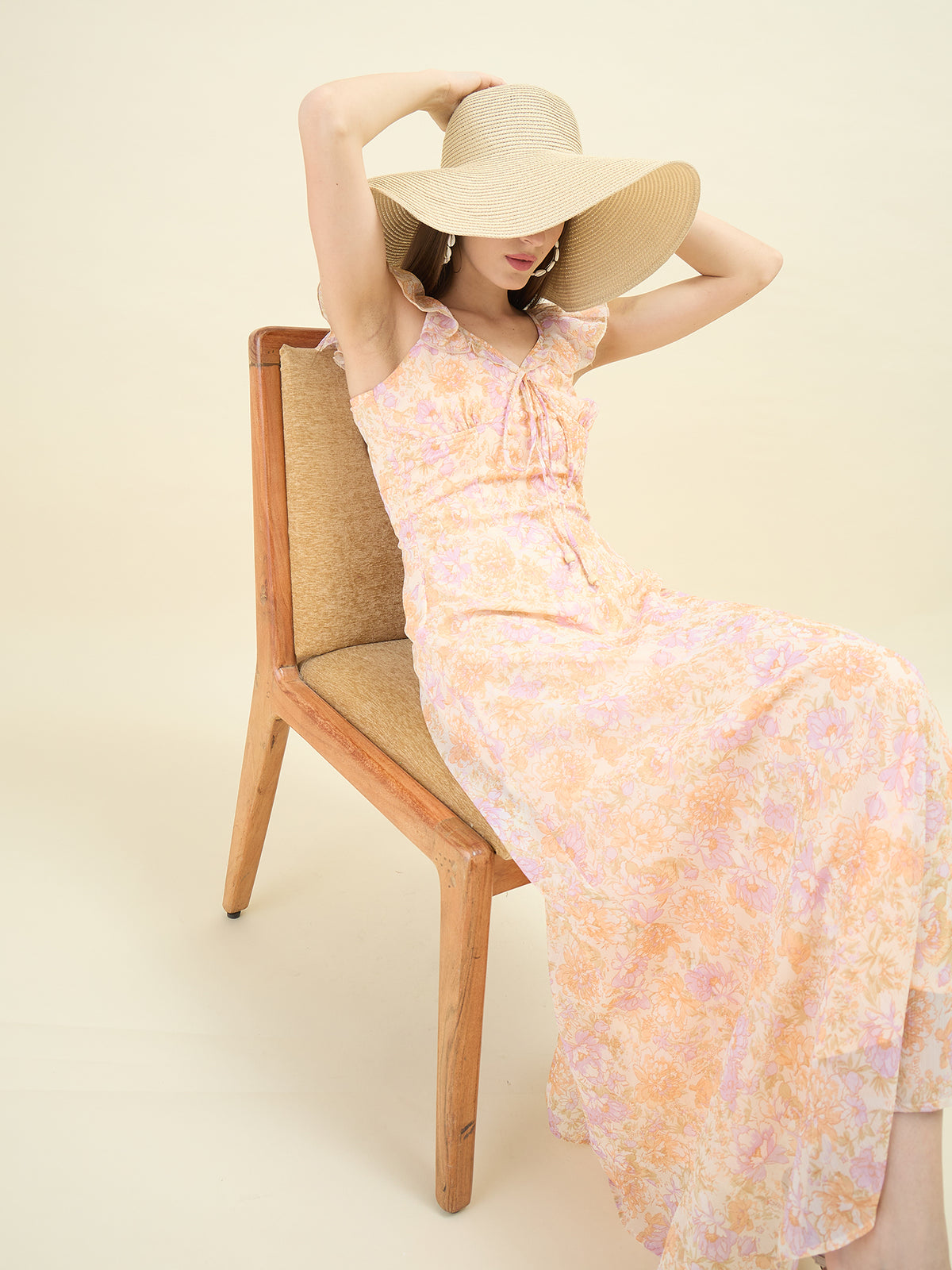 Pastel Bloom Flutter Maxi Dress